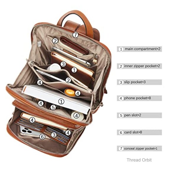 Genuine Leather Backpack Purse for College Travel with Multiple Pockets main image 7